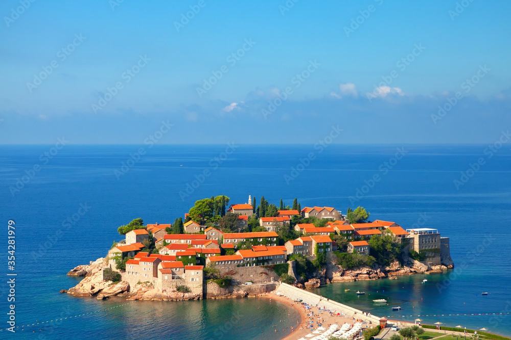 Majestic Sveti Stefan island and Adriatic Sea in Montenegro 
