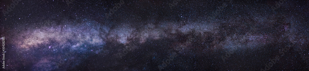 Panoramic milkway. Night sky with stars and milky way