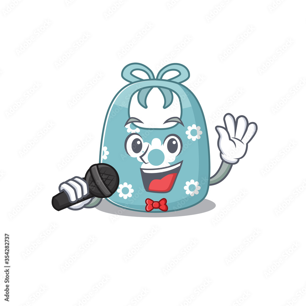 Naklejka premium cartoon character of baby apron sing a song with a microphone