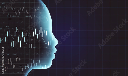 Glowing head outline with forex chart