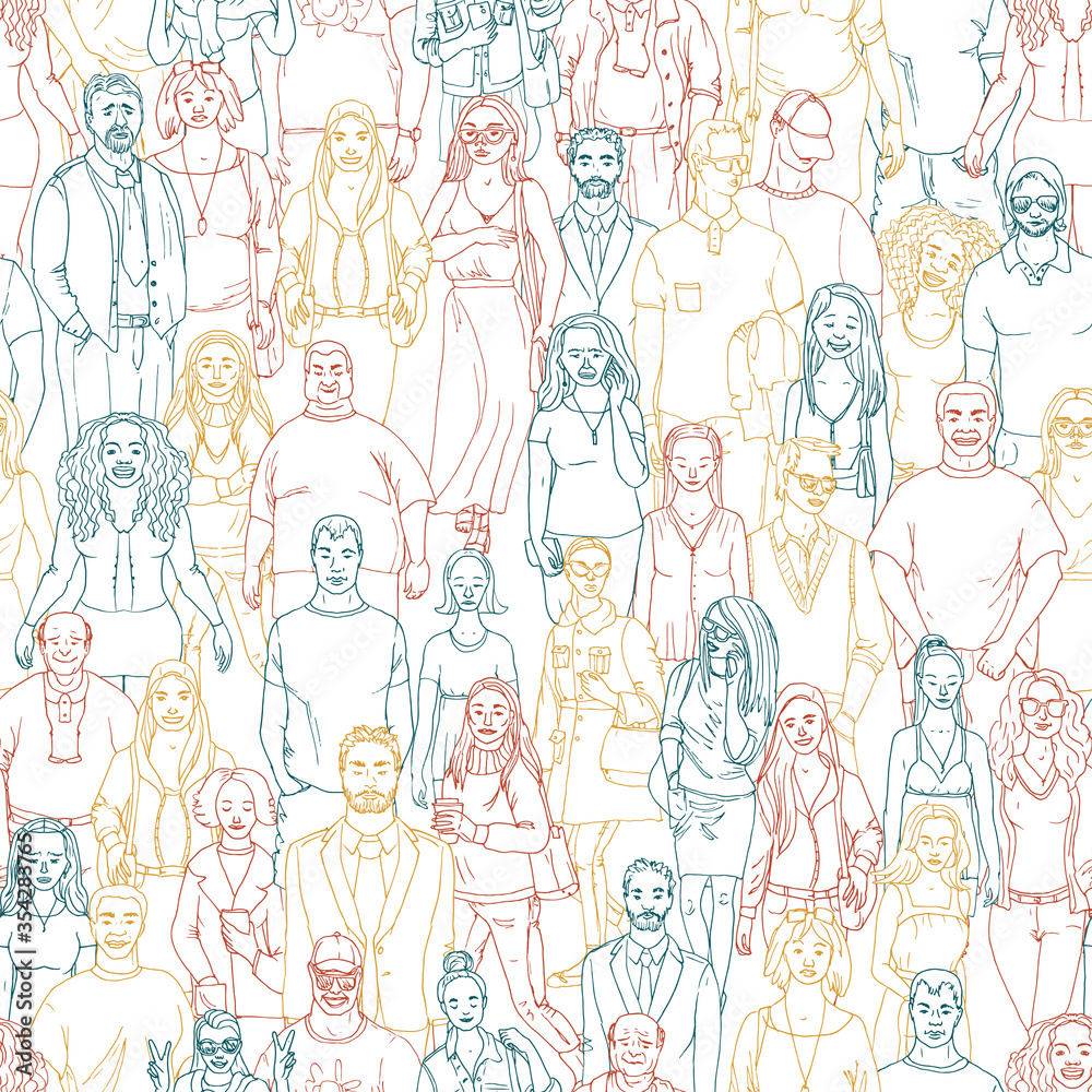 hand drawn people seamless vector pattern.