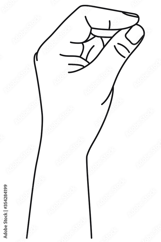 Italian gesture. Hand gesture of three fingers together like thimbleful. Vector illustration in outline style isolated on white background. 