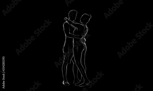 Cuadro en lienzo Lovers hug couple silhouette
