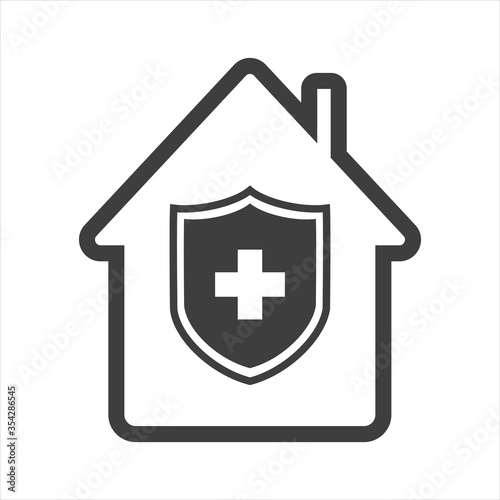 House with approved protection line icon, smart home concept, checked building security vector sign on white background, House with shield inside icon in outline for mobile.