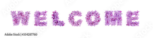 Wallpaper Mural Welcome - The text is made up of lilac flowers. Congratulation, header, postcard. Torontodigital.ca