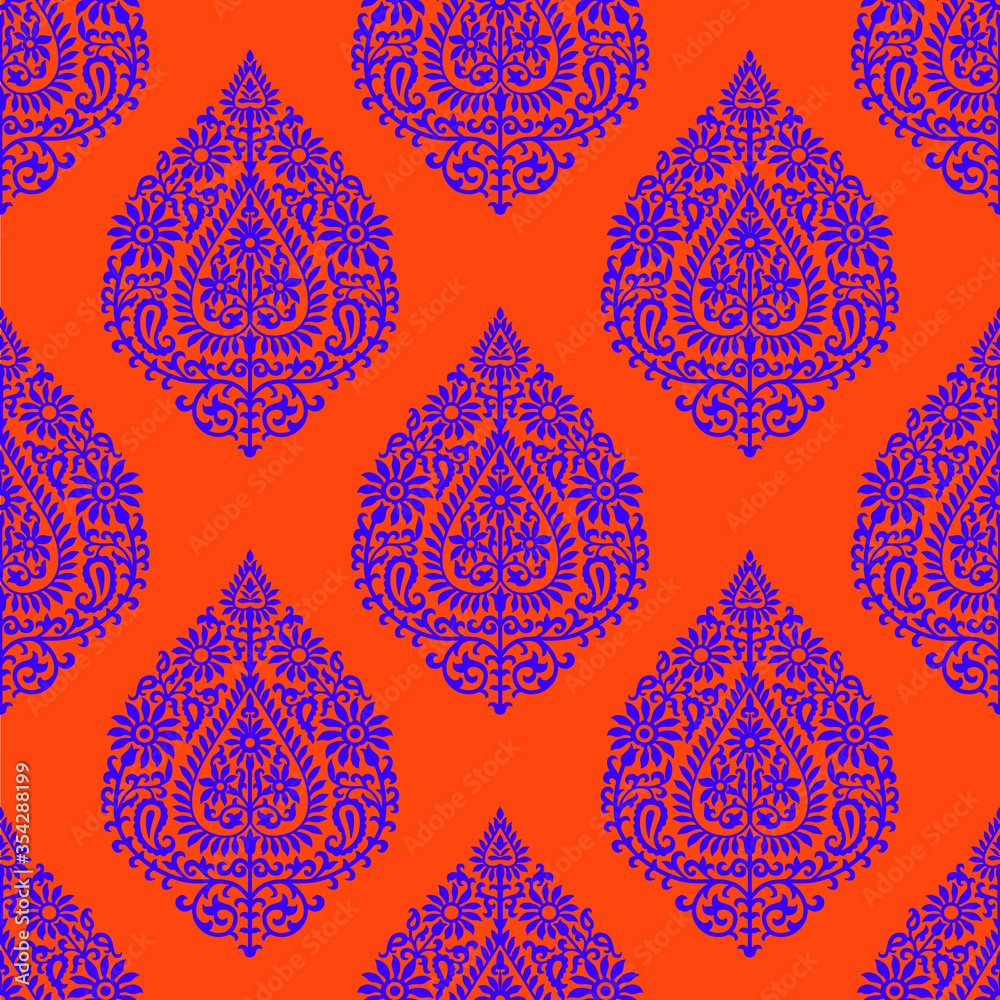 Fototapeta premium Abstract geometrical damask pattern with orange background.