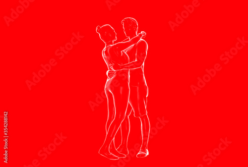 Photography Minimal Lovers hug couple silhouette 3d illustration