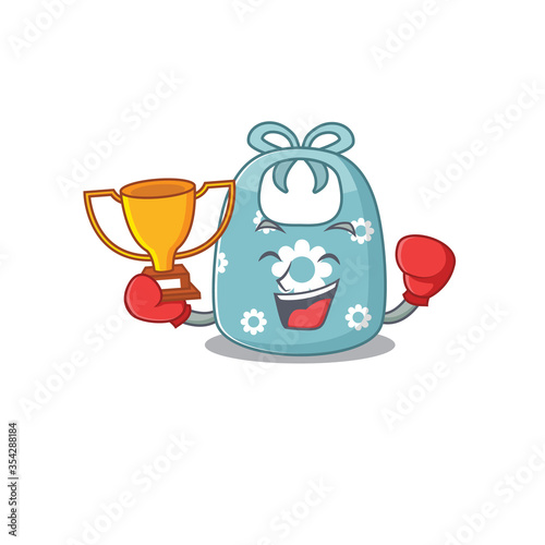 An elegant boxing winner of baby apron caricature design concept