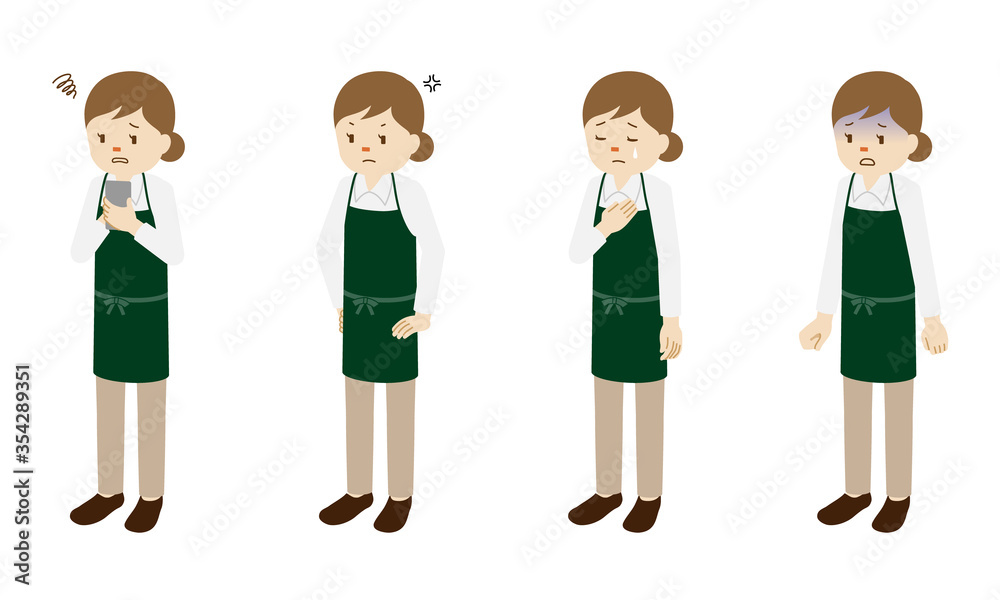Illustration set of 4 poses of female character standing Illustration set of 4 poses of female character standing