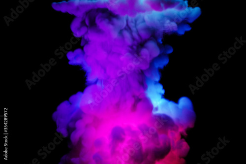3D illustration of rising colorful smoke on isolated dark balck abstract background.