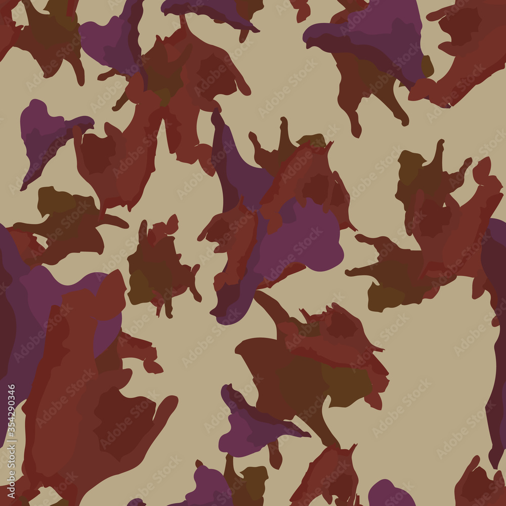 UFO camouflage of various shades of beige, red and violet colors UFO camouflage of various shades of beige, red and violet colors