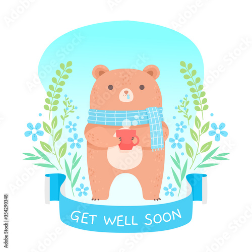Cute Bear Wishing Get Well Soon