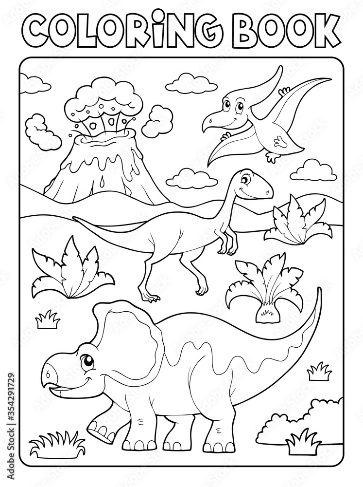 Coloring book dinosaur composition image 2