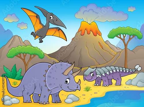 Dinosaurs near volcano image 1