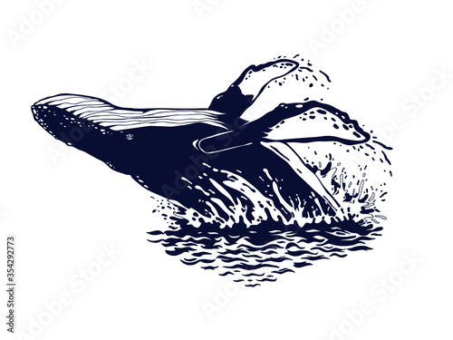 Whale jumping from the water. Vector illustration.