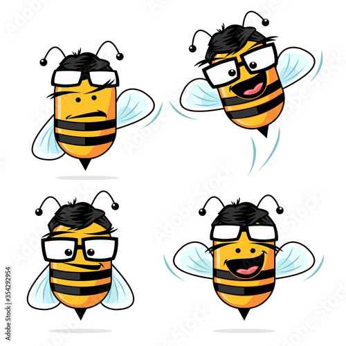 Bee Geek Vector Illustration Logo Design. Mascot/Character Bee Design in Several Poses.	