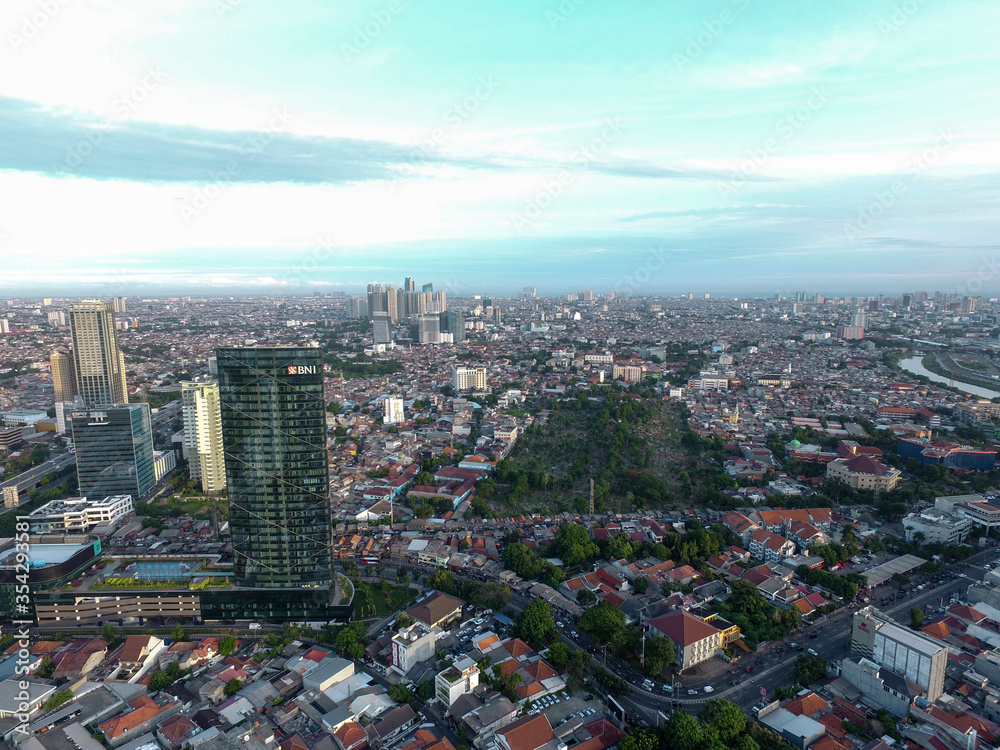 Jakarta Indonesia - June 3, 2020 : Aerial view from Jakarta, BNI Tower Jakarta Urban City of Indonesia. Cityscape Indonesia, Landmark of Jakarta