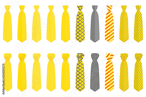 Illustration on theme big set ties different types, neckties various size