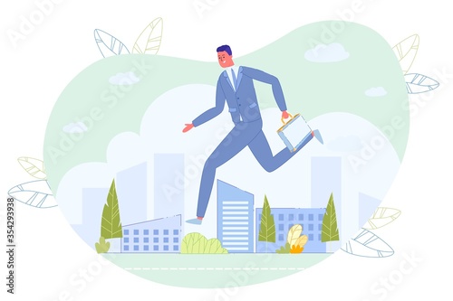 Businessman with Briefcase Rushing over Cityscape