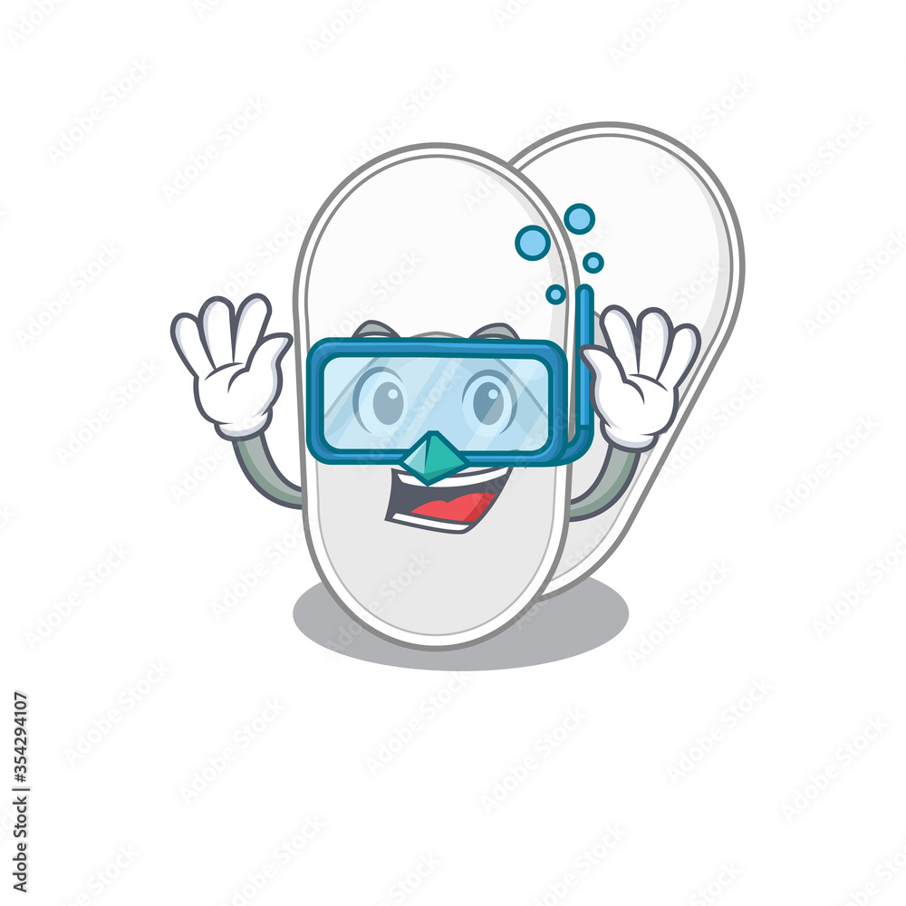 Hotel slippers mascot design swims with diving glasses