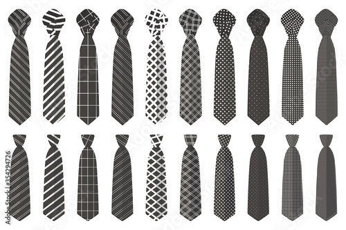 Illustration on theme big set ties different types, neckties various size