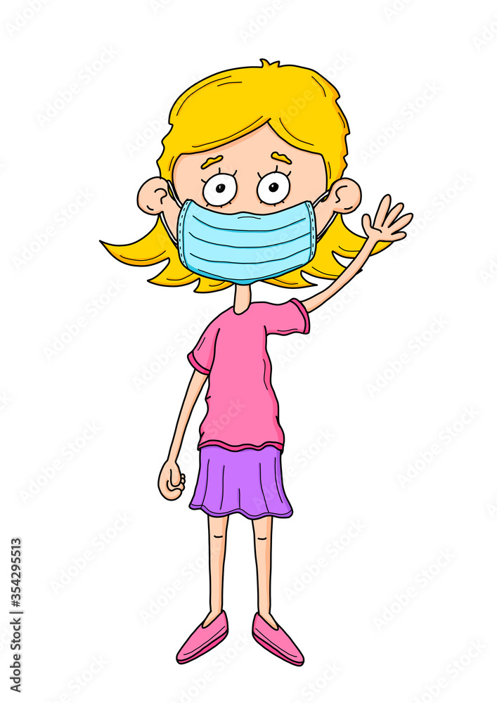 Ausmalbild: Mädchen mit Mundschutz-Maske - koloriert Ausmalbild: Mädchen mit Mundschutz-Maske - koloriert