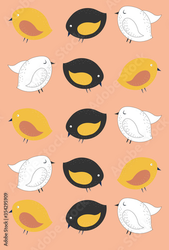 Pattern of random colored chicks on pink background