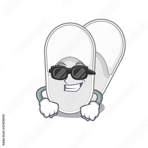 cartoon character of hotel slippers wearing classy black glasses