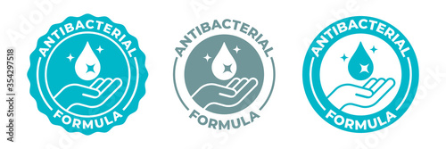 Antibacterial hand gel sanitizer icon, vector anti bacterial formula antiseptic hand wash logo. Antibacterial alcohol sanitizer, Covid coronavirus clean hygiene medical hands protection