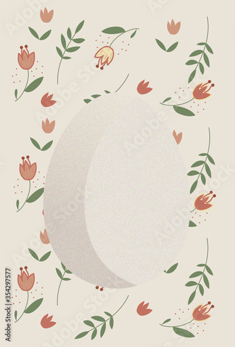 White egg on floral background. Tulip pattern card