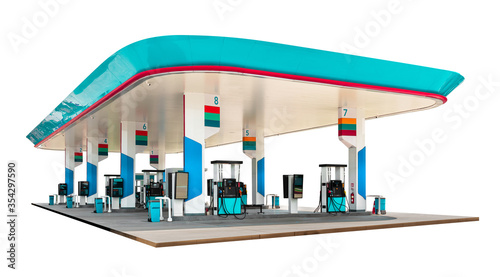 Oil petrol dispenser station isolated on white background with clipping path