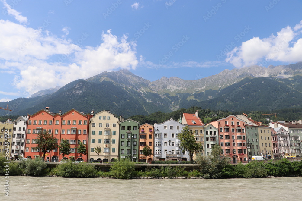 Houses on the lake, Austria, alps,  Innsbruck