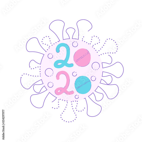 Phrase 2020. Year of the pandemic and covid-19 virus. The numbers in the circle of the virus. Illustration in a flat style. Vector