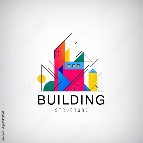 Vector multicolor real estate logo design for business visual identity, building, cityscape icons, houses, architecture construction.