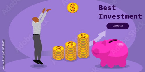 Man throws a coin like a basketball into a piggy bank.