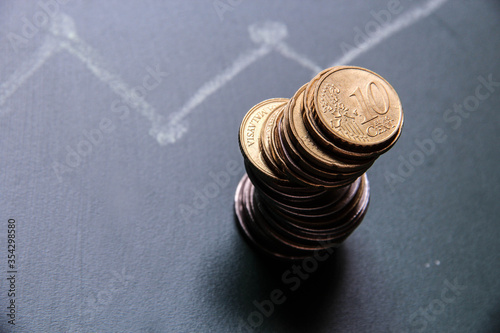 Graphical business report with high and low curve on blackboard for educational purpose. 