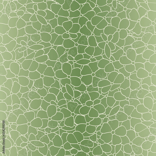 Vector Flowers Outlines in Beige on Green Background Seamless Repeat Pattern. Background for textiles, cards, manufacturing, wallpapers, print, gift wrap and scrapbooking.