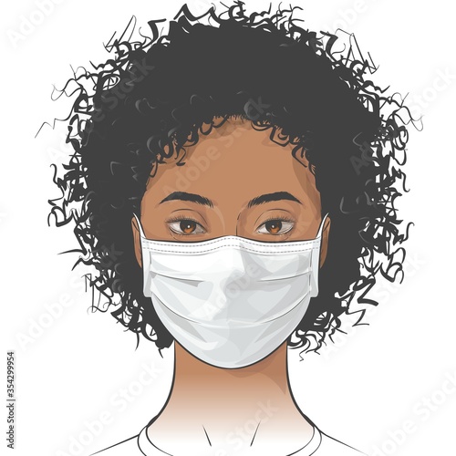 Vector person wearing disposable medical surgical face mask to protect against high air toxic pollution city