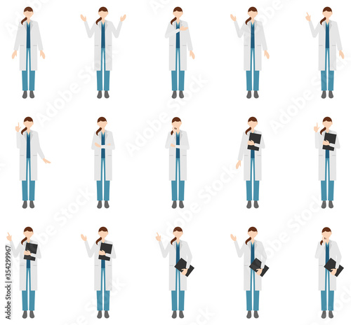 Vector image set of a female doctor in in the white coat