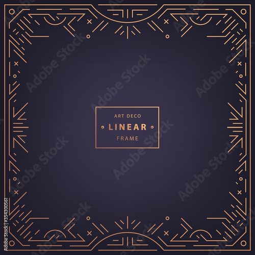Vector abstract art deco golden square frame. Linear modern style, geometric, luxury packaging design, poster, wedding invitation, cover
