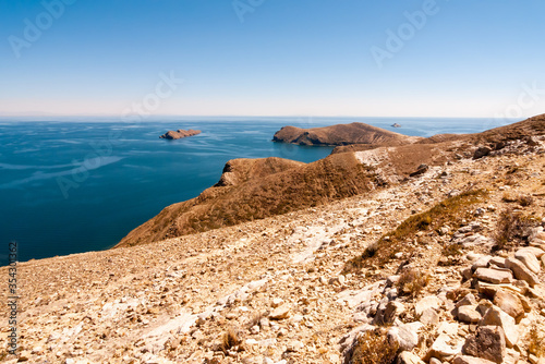 Steep coast on Isla del Sol in Lake Titicaca, Bolivia