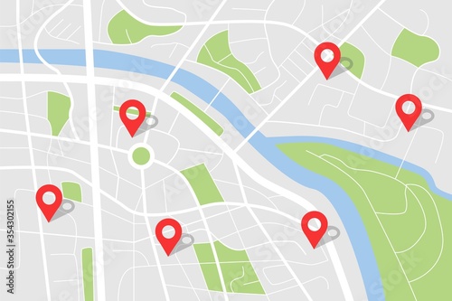 City map for GPS route. Vector street navigation. Road plan.