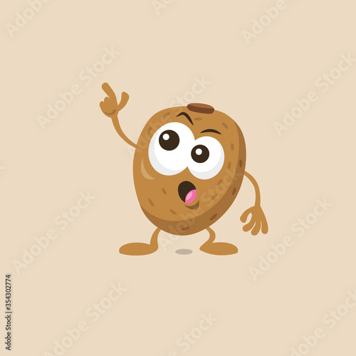 Illustration of cute staring kiwi mascot isolated on light background. Flat design style for your mascot branding. © tomasknopp