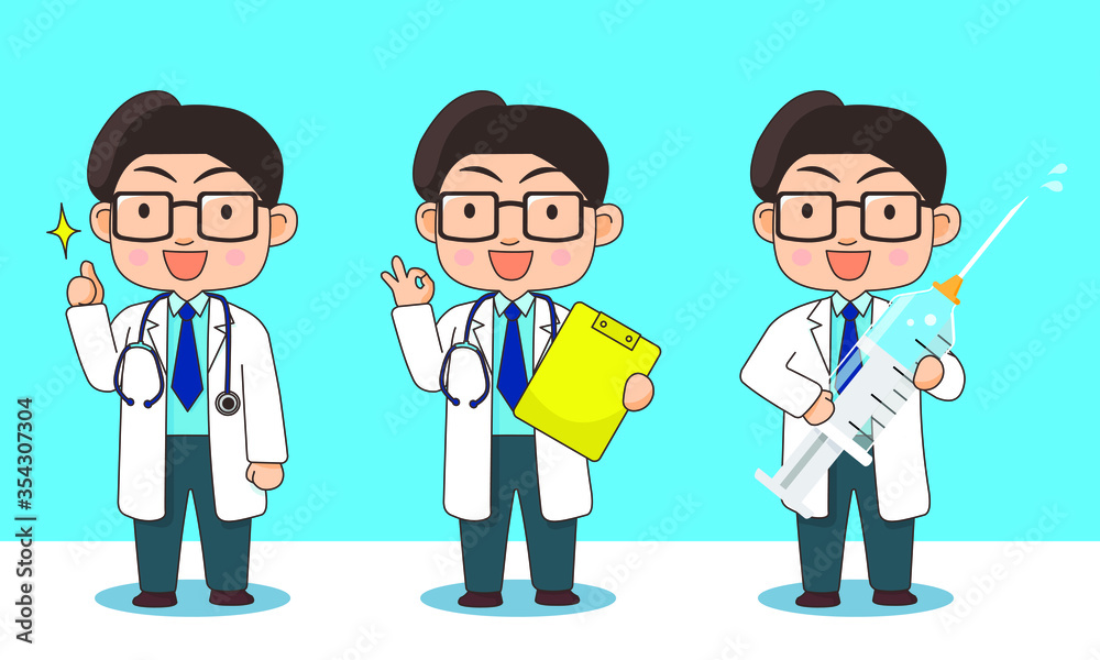 Doctor with 3 poses give information Set B (with line stroke) Doctor with 3 poses give information Set B (with line stroke)