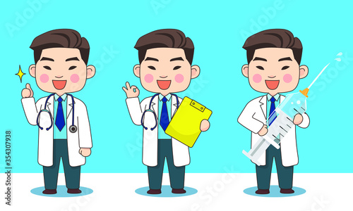 Doctor E with 3 poses give information Set B (with line stroke)
