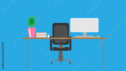 Beautiful of illustration set up desk office in business center