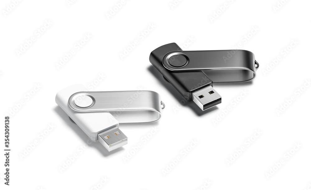 Blank black andwhite opened usb stick mockup set, side view Blank black andwhite opened usb stick mockup set, side view