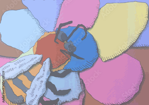 Hummel auf Blüte, Illustration