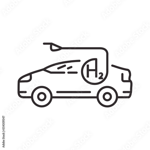 Car sedan hydrogen filling. Vehicle refueling. Outline vector isolated on white background.