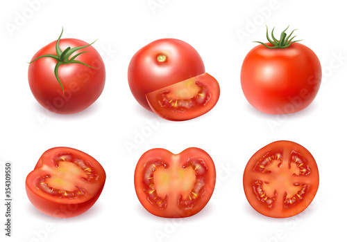 Realistic Detailed 3d Fresh Red Tomatoes Set. Vector